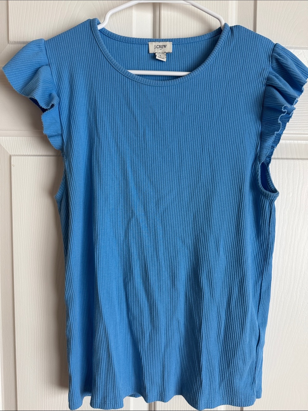 J. Crew Factory Sky Blue Ribbed Tank with Flutter Sleeves